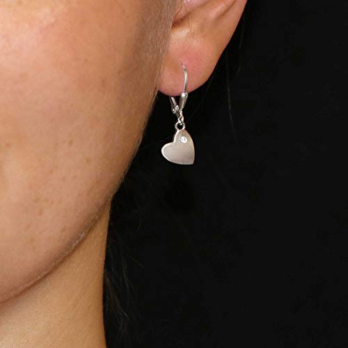 Clever Schmuck Silberne Damen Herz Ohrringe als Ohrhänger 25 mm mit Silberherz 9 mm seitlich hängend & Zirkonia weiß glänzend STERLING SILBER 925