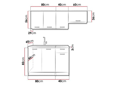 Küche Koga 180/120 cm, Küchenblock/Küchenzeile, 5 Schrank-Module frei kombinierbar, Schublade Metallbox, Arbeitsplatte (Weiß/Eiche Sonoma/Schwarze Erbse/Schwarzer Stein, mit LED Beleuchtung)