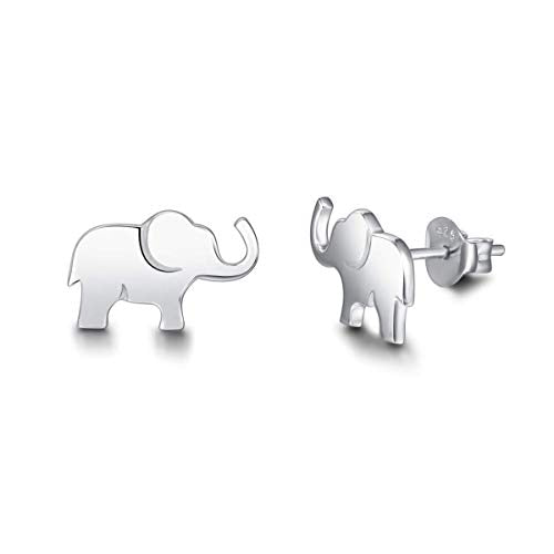 Elefant Ohrringe Ohrstecker Schmuck für Damen Mädchen Kinder 925 Sterling Silber Weiß Vergoldet - Größe: 13.2 * 8.2 mm