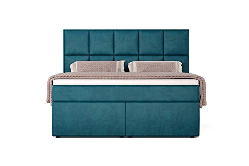 Betten Jumbo Dream Boxspringbett 180x200 mit 7-Zonen TFK Härtegrad H3 und Visco-Topper | Farbe Velour-Petrolblau | div. Größen verfügbar