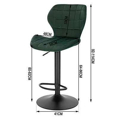 WOLTU Barhocker 1er Set höhenverstellbarer Hocker 60-82 cm 360° Drehstuhl mit Rückenlehne Fußstütze Barstuhl aus Samt Metall Stehhocker Dunkelgrün BH324dgn-1