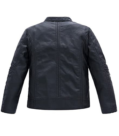 YOUNGSOUL Jungen Bikerjacke aus Kunstleder Frühjahr & Herbst Kinder Kragen Motorrad Lederimitat Mantel Gesteppt Schwarz DE: 110 (Herstellergröße 110)