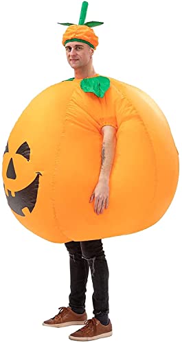 BETTWITEH Halloween Kürbis Kostüme für Erwachsene Aufblasbare Kürbis Kostüm Blow Up Kürbis Anzug Lustige Kürbis Gesicht Jumpsuit Fancy Kleid für Halloween Party Weihnachtsmaske