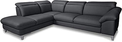 Mivano Ledercouch Teresa / Ecksofa mit Bettfunktion und Kopfteilverstellung in Echtleder / 293 x 84 x 232 / Leder Grau