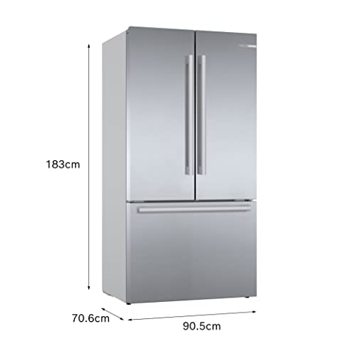 Bosch KFF96PIEP Serie 8 Smarter French Door Kühlschrank, 183 x 90,5 cm, 402 L Kühlen + 171 L Gefrieren, VitaFresh pro 3x längere Frische, NoFrost nie wieder abtauen, Eis- und Wasserspender