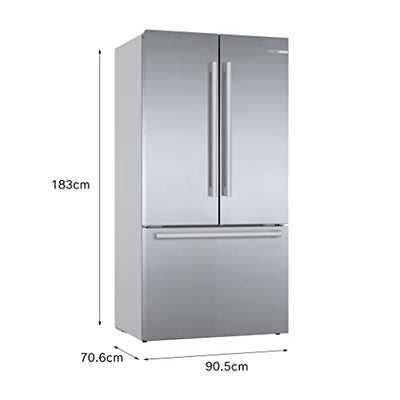 Bosch KFF96PIEP Serie 8 Smarter French Door Kühlschrank, 183 x 90,5 cm, 402 L Kühlen + 171 L Gefrieren, VitaFresh pro 3x längere Frische, NoFrost nie wieder abtauen, Eis- und Wasserspender