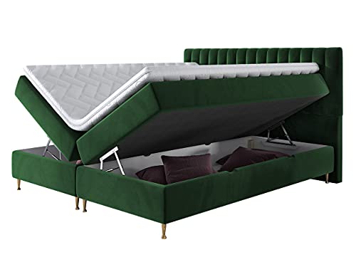 Boxspringbett Nerpa, Doppelbett mit Topper und Matratze, Polsterbett mit 2 Bettkästen + Gasdruckfedern, Bett mit Kopfteil, Bettgestell für Schlafzimmer (Fresh 01, 160 x 200 cm)