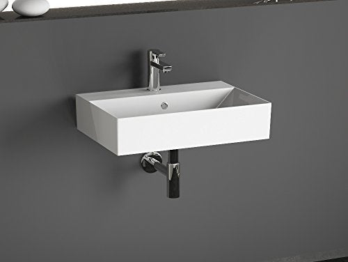 Aqua Bagno | Design Waschbecken Hängewaschbecken Aufsatzwaschbecken Waschtisch aus hochwertiger Keramik eckig KS.60 | 60 x 42 cm | Weiß