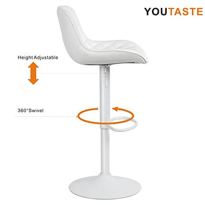 YOUTASTE Barhocker, 2er Set Tresenhocker PU-Leder Höhenverstellbar Bar Stühle Drehbar Drehstühle Mit Armlehnen,Kücheninseln Bar Stool Für Garten 180kg Kapazität-Diamant Weiß