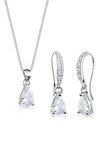 Elli Schmuckset Damen Tropfen Motiv Edel mit Zirkonia Kristalle aus 925 Sterling Silber