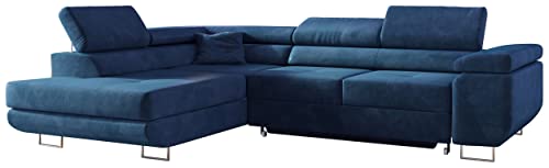 MKS MEBLE Ecksofa Wohnzimmer - Wohnlandschaft - L-Form Couch mit Schlaffunktion - Bettsofa - Wohnzimmer L Couch - Polstersofa mit Bettkasten - Gustaw Dunkelblau