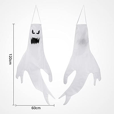 Mokot Halloween Deko Outdoor, 120CM Halloween Geist Dekoration Garten mit Led Lichterkette, Halloween Windsäcke Flagge hängen Ghost für Party Horror - 2 Stück