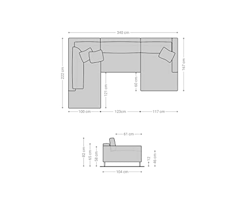 DELIFE Couch Jonte Strukturstoff Anthrazit 340x225 Wohnlandschaft