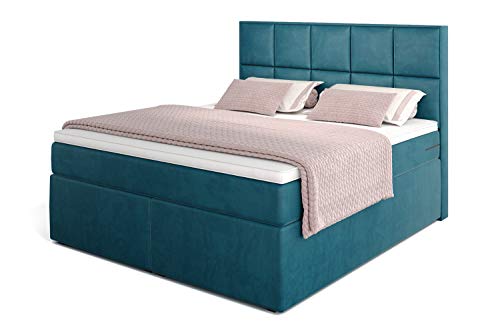 Betten Jumbo Dream Boxspringbett 180x200 mit 7-Zonen TFK Härtegrad H3 und Visco-Topper | Farbe Velour-Petrolblau | div. Größen verfügbar