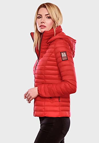 MARIKOO Damen Übergangsjacke Steppjacke mit abnembarer Kapuze Löwenbaby Rot Gr. S