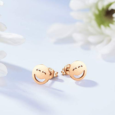 KINIVA Ohrringe Silber 925 Stecker Damen Medizinische Ohrstecker Mädchen Echte Silber Valentinstag für Sie Schmuck (Roségold,Smiley)