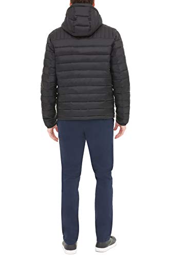 Tommy Hilfiger Herren Wasserabweisende Jacke mit Kapuze Daunenalternative Mantel, schwarz, Large