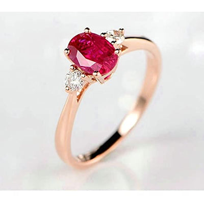 18 Karat (750) Rotgold Ringe, Trauringe Eingelegter 1,11 ct Rubin Und 0,15 ct Diamant Oval Rot Rubin Diamant Ring Größe 45 (14.3)