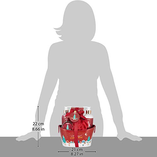 BRUBAKER Cosmetics Bade- und Dusch Set Winter Beeren Duft - 6-teiliges Geschenkset in dekorativer Metallwanne Weihnachten - Weihnachtsset für Frauen und Männer