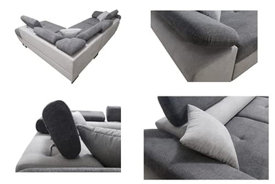 Robin Saturn Premium Ecksofa mit Schlaffunktion, Schlafsofa mit Bettkasten und Kissen, Freistehendes Eckcouch in L-Form, verstellbare Kopfstützen, Polstergarnitur Sofa