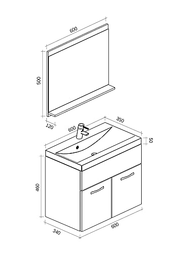 Badezimmer Badmöbel Set Montreal 02 60cm Waschbecken Braun Eiche - Unterschrank Waschtisch Spiegel Möbel