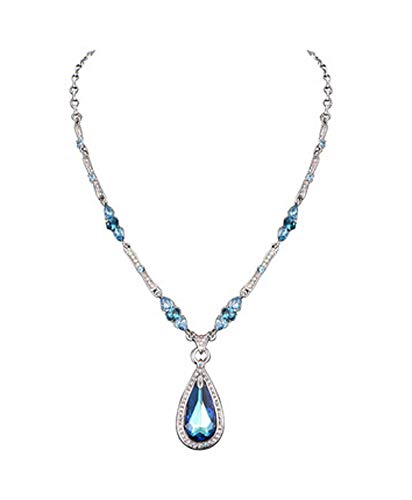 Damen Anhänger Halskette Österreichisches Kristallhalsband ausziehbar, Halskette Luxus Mode Anhänger Schlüsselbein Kette Schmuck High-End Souvenir/Blau.