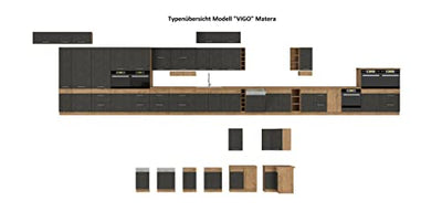 Küchen-Preisbombe VIGO Basic Matera Grau Lancelot 240 cm Küchenzeile Küchenblock Einbauküche