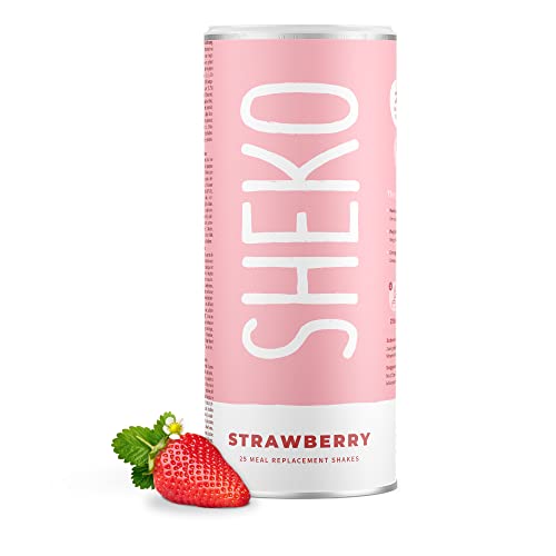 SHEKO Strawberry Erdbeere Mahlzeitersatz Shake | 25 Shakes pro Dose | Proteinreich, Glutenfrei & Natürlicher Geschmack | Diät Shakes zum Abnehmen