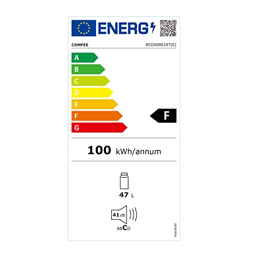 Comfee RCD50RE1RT(E) Mini-Kühlschrank/Retro Kühlschrank / 47L Kühlbox / 50cm Höhe / 100 kWh/Jahr/Einstellbare Temperaturregelung/Verstellbare Standfüße/Rot