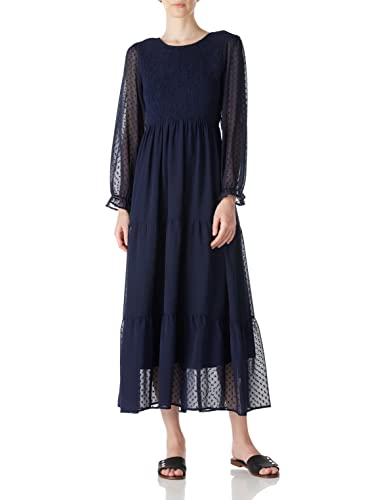 Amazon Brand - find. Damen lässiges Maxikleid Polka Dot Lange Ärmel Party-Maxikleider, Marineblau, Größe S