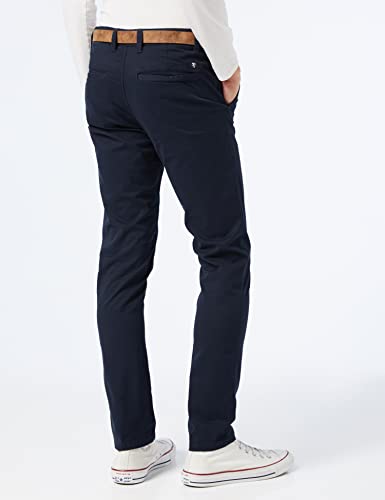 TOM TAILOR Denim Herren Slim Chino Hose mit Gürtel, Sky Captain Blue (10668), 36W / 32L