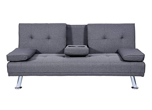 Mendler 3er-Sofa HWC-F60, Couch Schlafsofa Gästebett, Tassenhalter verstellbar 97x166cm - Textil, dunkelgrau