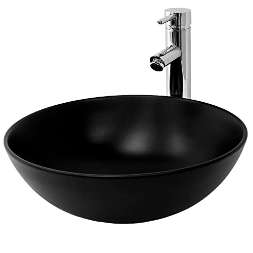 ML-Design Waschbecken aus Keramik in Schwarz Matt, Ø 40x14,5 cm, Runde Aufsatzwaschbecken, Moderne Waschtisch, Waschschale mit Abflussloch, Waschplatz Handwaschbecken, für das Badezimmer und Gäste-WC