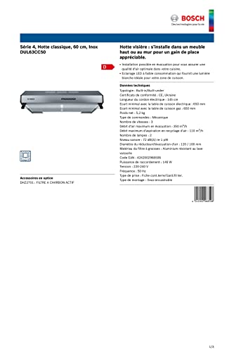 Bosch DUL63CC50 Serie 4 Unterbauhaube, 60 cm breit, Um- & Abluft, LED-Beleuchtung gleichmäßige Ausleuchtung, Drucktastenschalter, 3 Leistungsstufen, Metallfettfilter spülmaschinengeeignet, Edelstahl