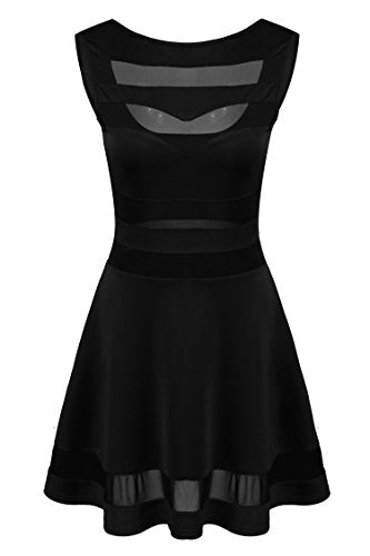 Zeagoo Damen Sexy Hohe Taille Partykleid Cocktailkleid Sommerkleid Bodycon MiniKleid mit Mesh Clubwear A-Linie Kleid S Schwarz