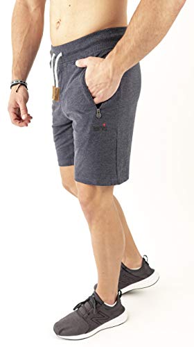 Mount Swiss Kurze Freizeithose Herren Liam I Kurze Sweatpants Herren mit Taschen - 2 Seiten- und 1 Gesäßtasche je mit Reißverschluß I Sport Shorts Herren in klassischen Farben Dunkelblau, S