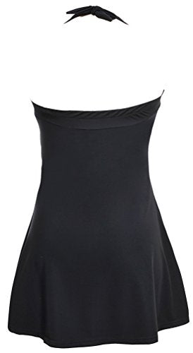 PANOZON Damen Neckholder Push Up Einteiler Badekleid Große Größen Badeanzug mit Hotpants Frauen Bademode(3XL,2 Schwarz&Weiss)