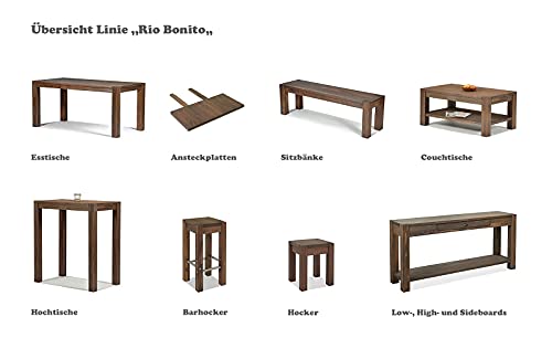 Esstisch 160x80cm Rio Bonito Farbton Cognac braun Pinie Massivholz geölt und gewachst Holz Tisch für Esszimmer Wohnzimmer Küche, Optional: passende Bänke und Ansteckplatten