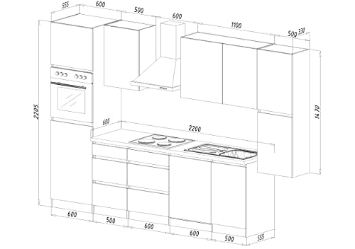 respekta Premium grifflose Küchenzeile Küche Küchenblock 330cm Weiss Hochglanz inkl. Softclose