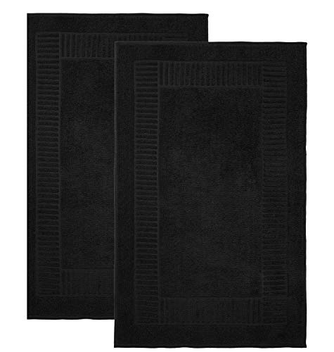 BaSaTex 2er Pack Badvorleger Badematte | 50x80 cm | 100% Baumwolle | Duschvorleger Duschmatte Doppelpack | Farbe: Schwarz