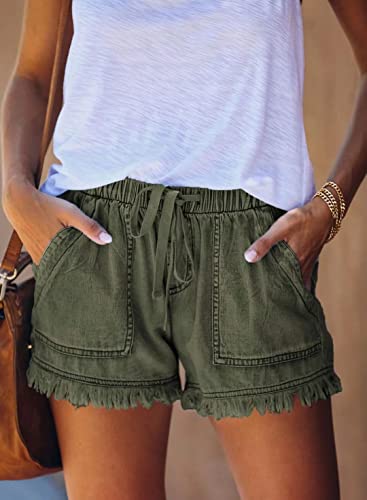 QAKEHU Damen Casual Ripped Denim Shorts Mittlere Taille Kurze Jeanshose mit Taschen NZ-Green L