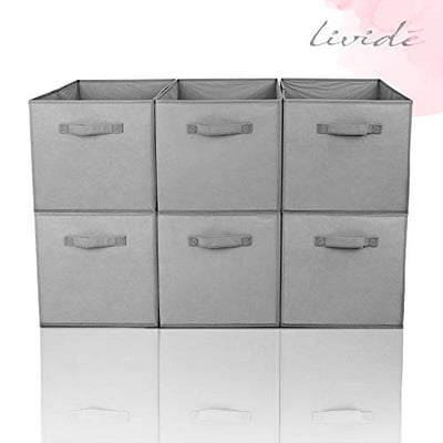 Lividé 6 STÜCK Aufbewahrungsbox in Grau | kompatibel mit IKEA Kallax Regalen | 33cm x 33cm x 33cm | hochwertige Aufbewahrungskiste mit praktischem Griff für mehr Ordnung im Schrank