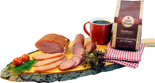 Schlemmerbox Wurstgeschenk & Kaffee Set geröstete Kaffeebohnen gemahlen | Salami Schinken geräuchert auf Buchenholz | Delikatessen Geschenkset für Männer und Frauen mit gemahlener Kaffee