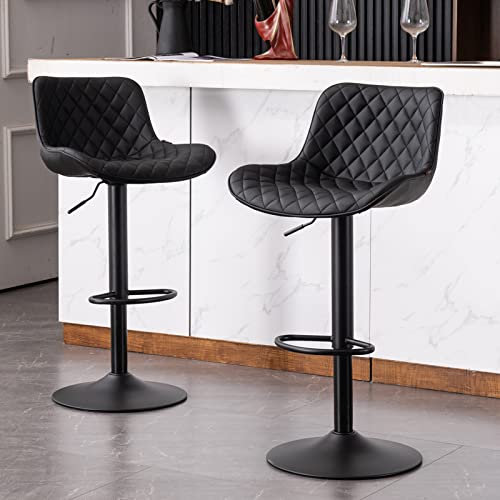 YOUTASTE Barhocker, 2er Set Tresenhocker PU-Leder Höhenverstellbar Bar Stühle Drehbar Drehstühle Mit Armlehnen,Kücheninseln Bar Stool Für Garten 180kg Kapazität-Diamant Schwarz…