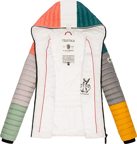 Navahoo Damen Übergangsjacke Colorblocking leichte Steppjacke mit Kapuze Multikulti Multicolour Dark 2 Gr. XS