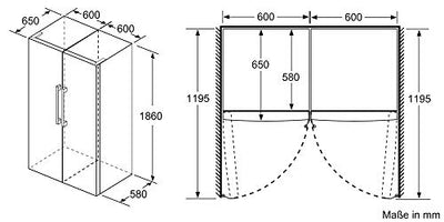 Bosch KAN95VLEP Europäischer Side-by-Side Kühlschrank, 186 x 120 cm, 346L Kühlen + 242L Gefrieren, VitaFresh längere Frische, NoFrost nie wieder abtauen, LED-Beleuchtung gleichmäßige Ausleuchtung