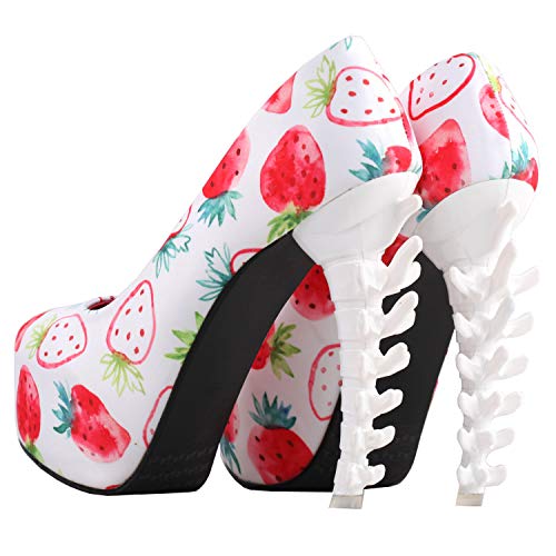 SHOW STORY Neue Knochen High Heel Plattform Knochen Fersen Schuhe, LF806108B38, 38EU, weiße Erdbeere