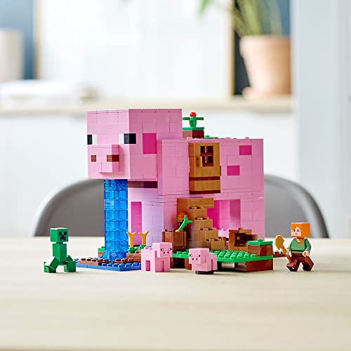 LEGO 21170 Minecraft Das Schweinehaus Bauset mit Figuren: Alex, Creeper und 2 Schweinefiguren, Tier-Spielzeug, Konstruktionsspielzeug, Geschenkidee für Jungen und Mädchen ab 8 Jahren