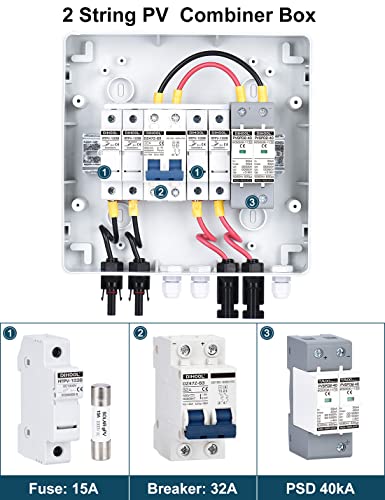 Solar PV Anschlusskasten Photovoltaik DC 500V 2-string 15A IP65 wasserdicht Gehäuse Überspannungsschutz Blitzschutz