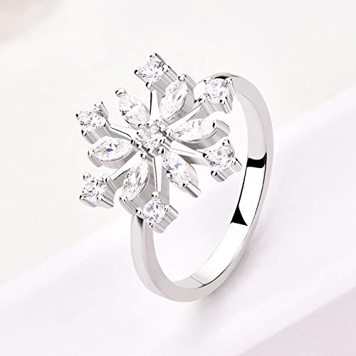 JO WISDOM Damen Ring,Ring silber 925 Schneeflocken mit 3A Zirkonia swarovski,Schmuck für Frauen, Weihnachtsgeschenke,Schmuck für Frauen